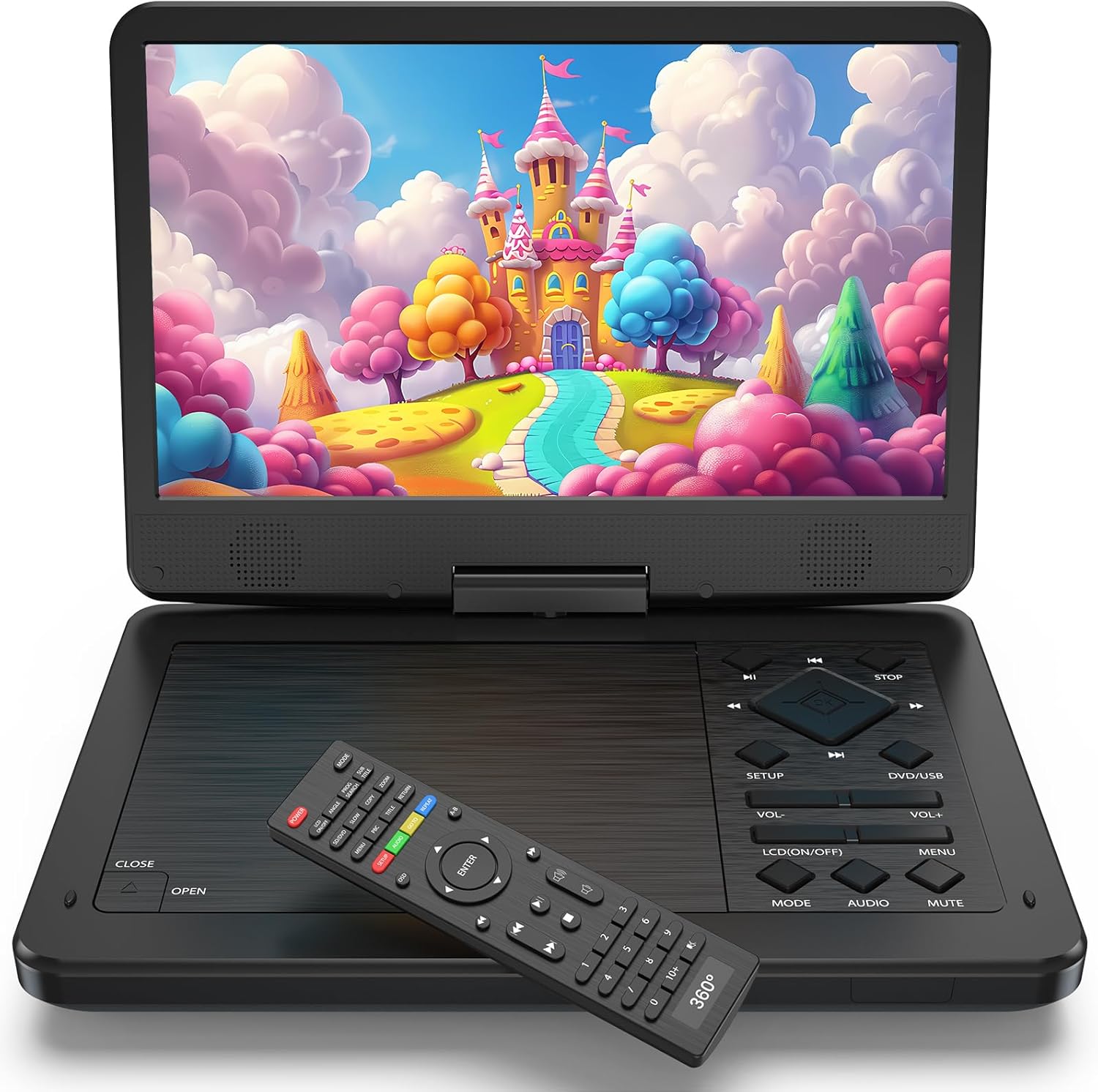 12.5" Portable DVD Player with10.1 HD IPS Screen for Kids,Car DVD Player with Headrest Mount, 360° RF Remote Control, 2 Earphone Jacks, 5h Battery, Support CD/DVD/SD Card/USB，Region Free [Black]