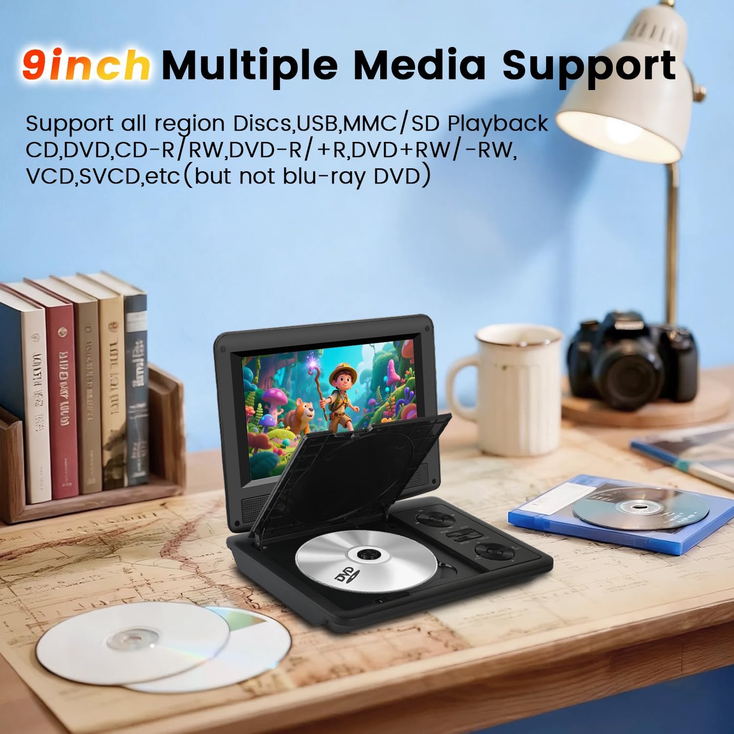 11.5" Portable DVD Player for Kids & Car Travel–9 inch Swivel IPS Screen,3-Hour Battery,CD/DVD/USB/SD Support,Region Free/Headrest Mount & Remote thumbnail 7