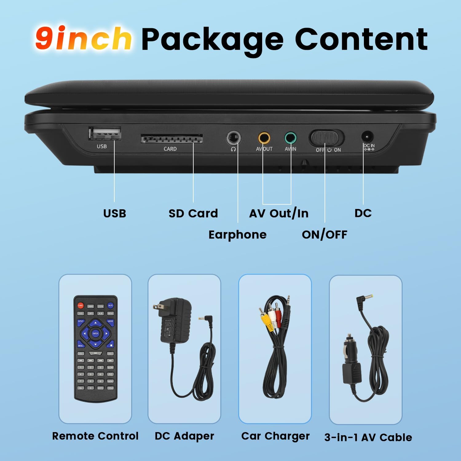 11.5" Portable DVD Player for Kids & Car Travel–9 inch Swivel IPS Screen,3-Hour Battery,CD/DVD/USB/SD Support,Region Free/Headrest Mount & Remote thumbnail 2